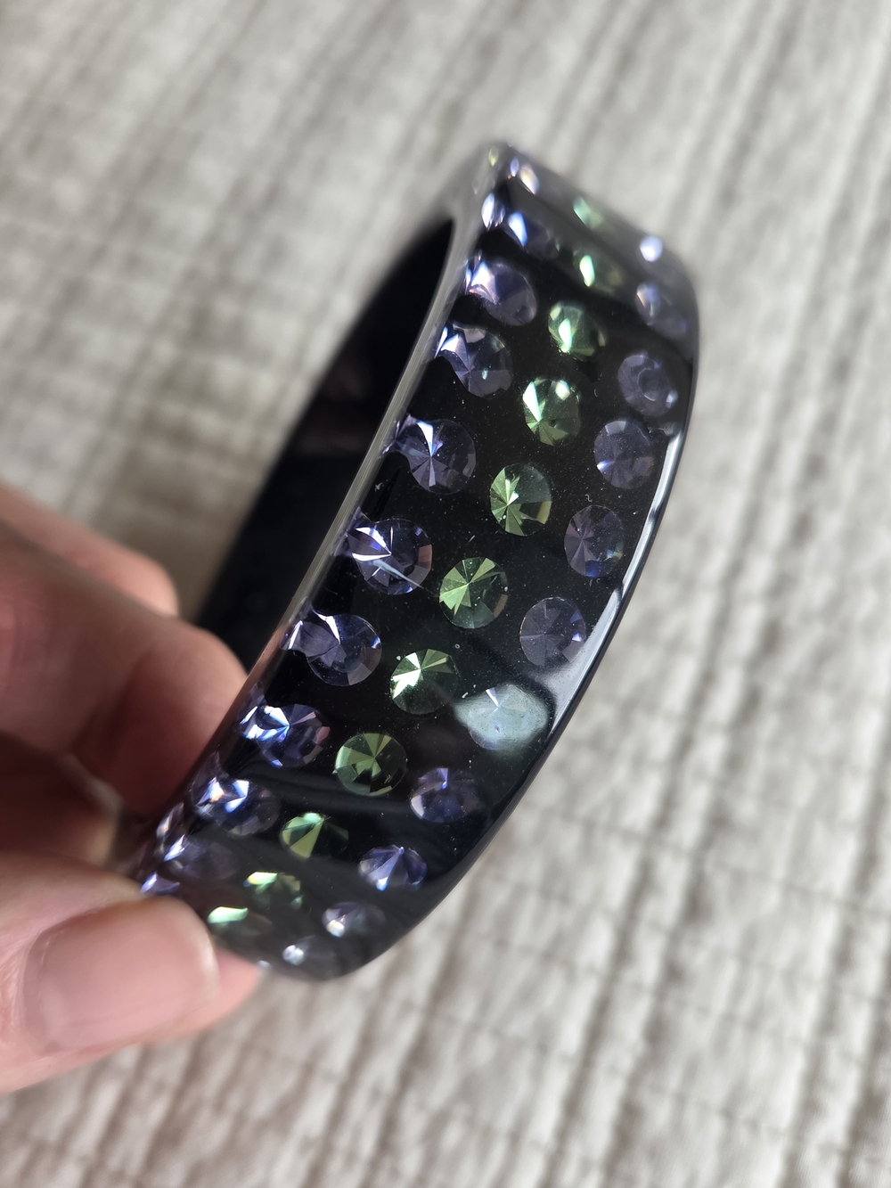 Iridescent Crystal Studded Black Bangle